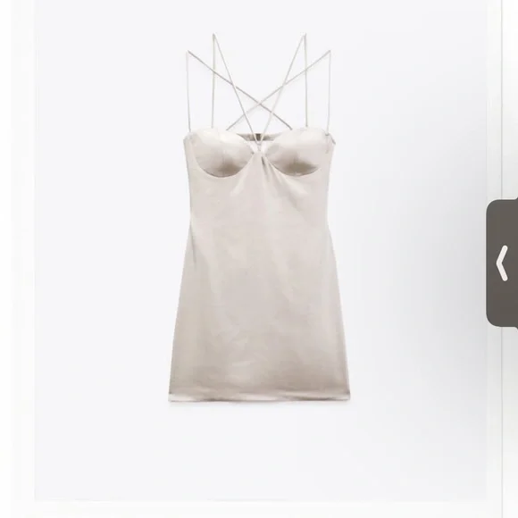 zara short satin dress white SATIN EFFECT SLIT DRESS - White